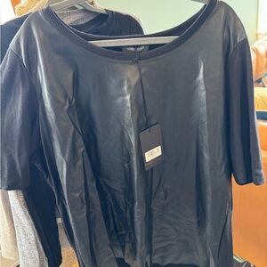 NWT Marina Rinaldi Black Vegan Leather Accent Top